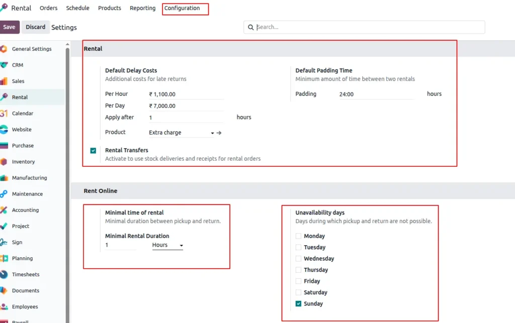 Rental Pricing & Delay Policy configuration in Odoo