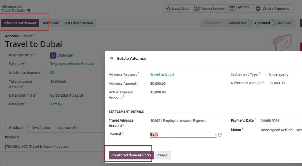 Refund Process Employee settlement