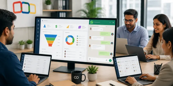 Sales team managing WhatsApp leads through Zoho CRM